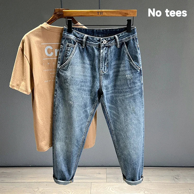 New Frayed Jeans Men Baggy
