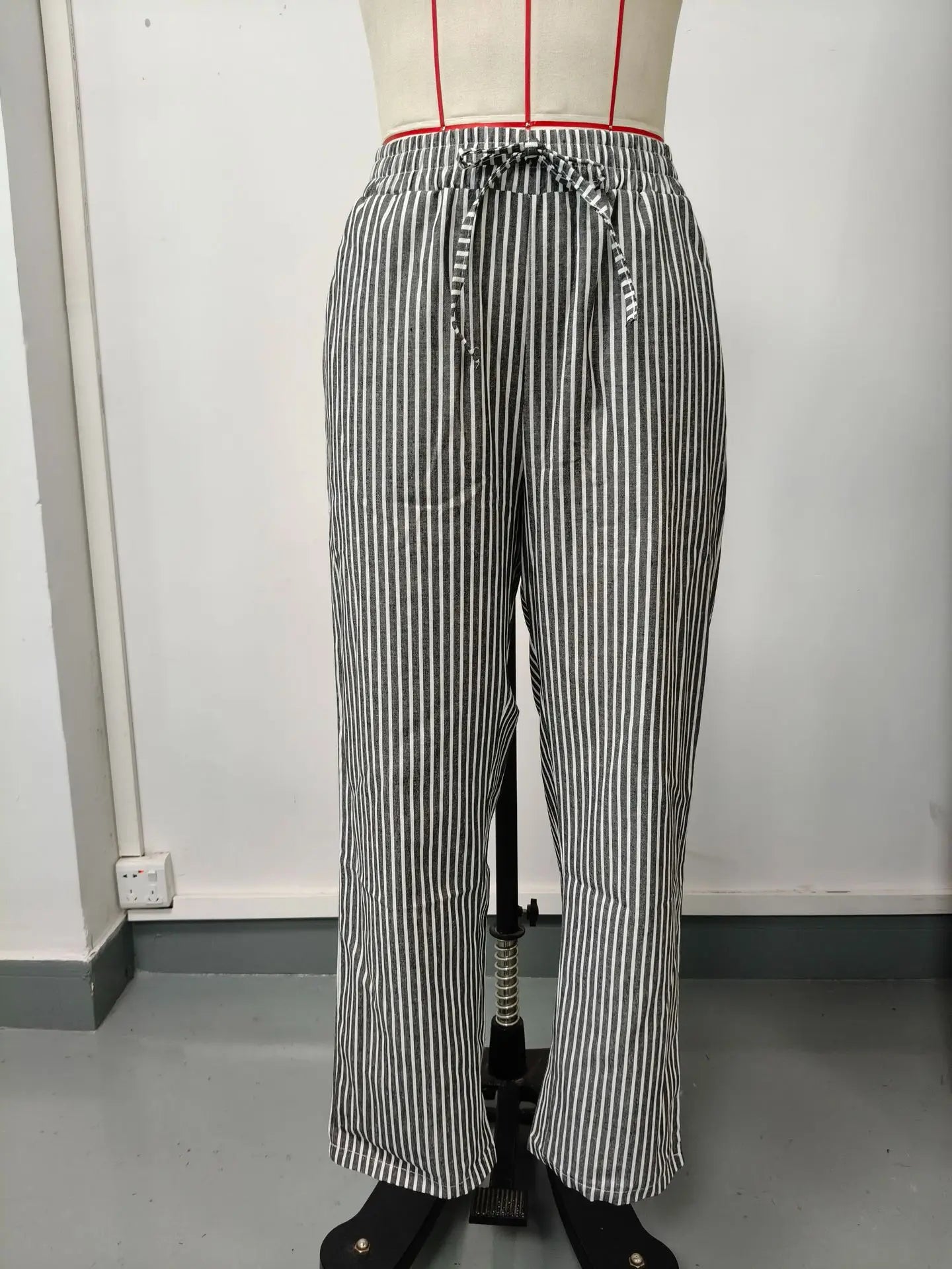 Women's Casual Striped Cotton Linen Pants Elastic Waist