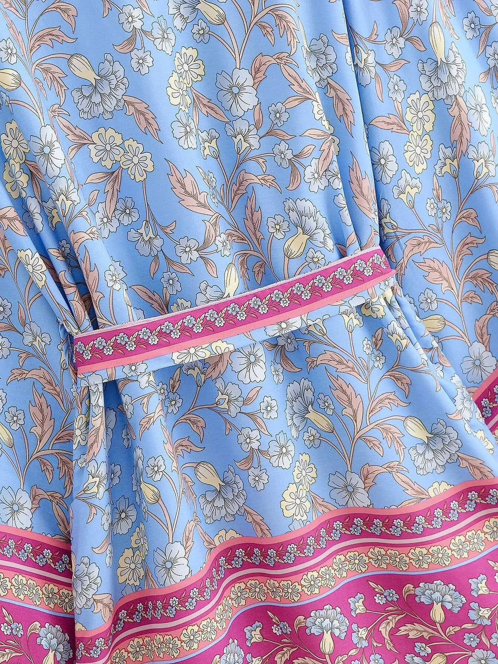 BOHO Women Light Blue Contrast Floral Print Kimono Shirt