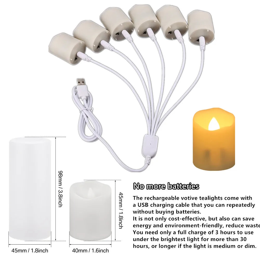 Rechargeable LED Candles By USB Timer Remote Flickering Flames