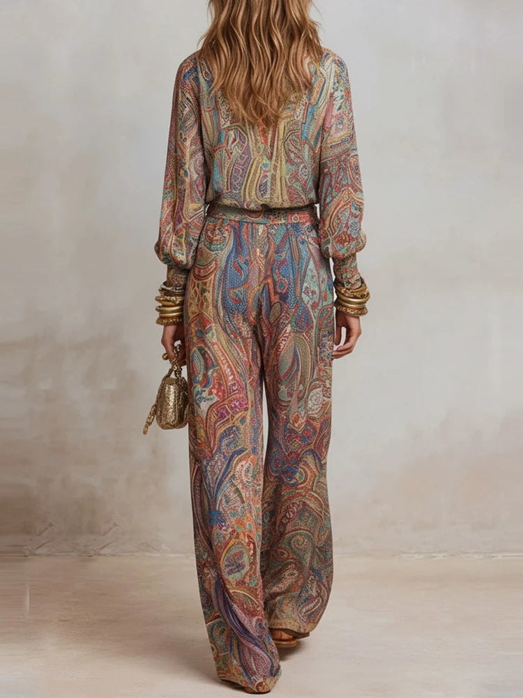 Women's Boho Paisley Print Two-Piece Set