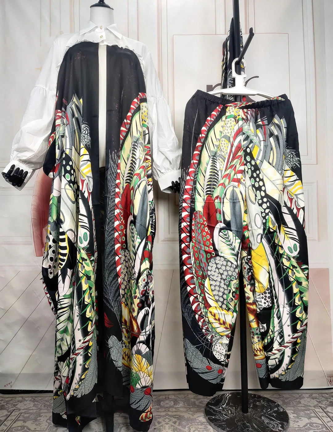 Boho Printed Women Silk Printed Two Pieces Set Plus Size