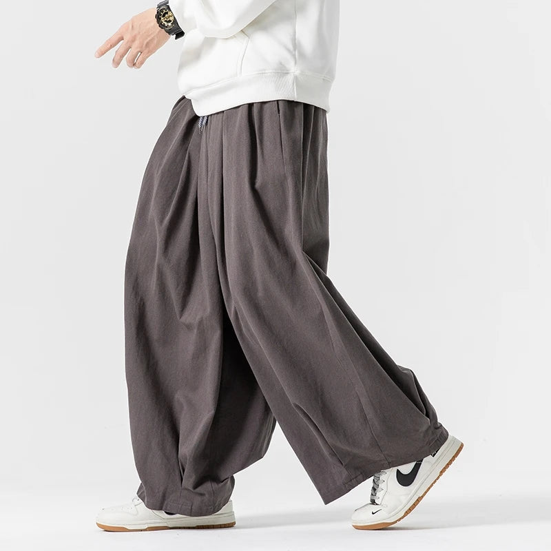 Oversized Men Wide Leg Pants Elastic Waist Joggers Trousers Male