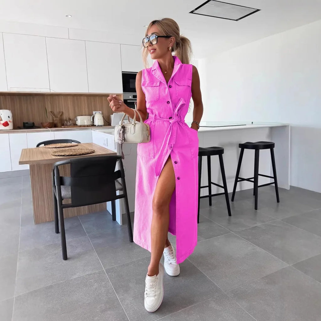Casual Sleeveless Denim Long Dresses For Women
