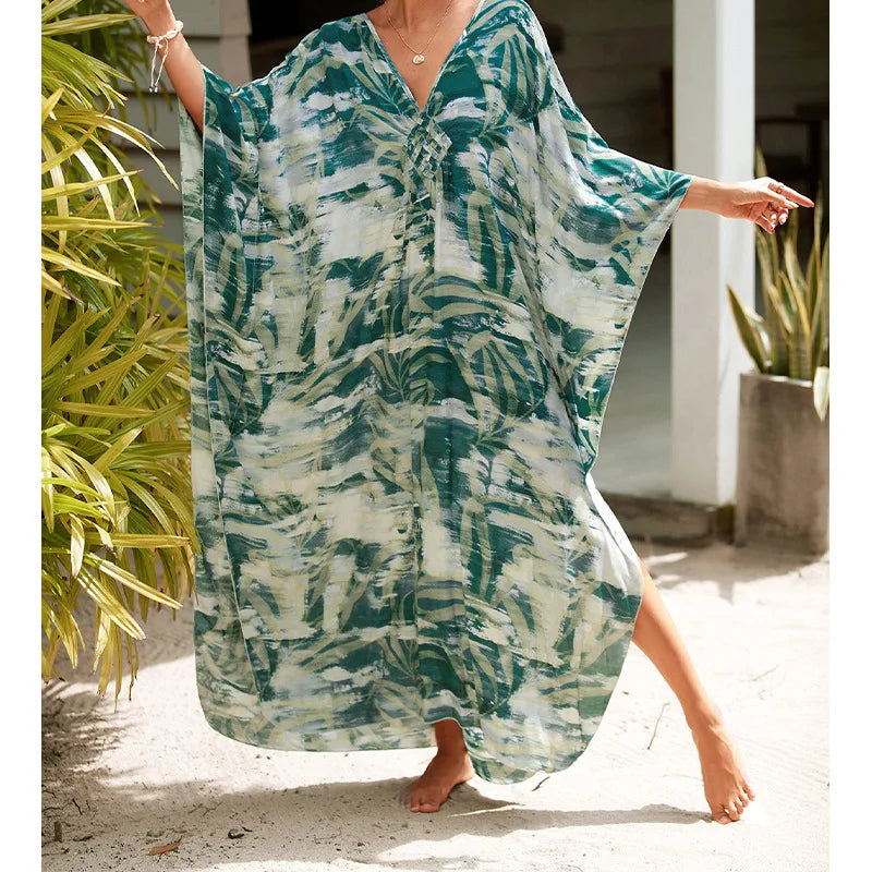 Boho Sexy Women's Dress Spring Summer Fashion Cotton Printed Beach Cover Up