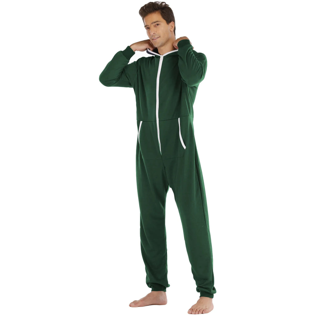 Men's Solid Color One-piece Sweater Loose Hooded Home Wear Pajama's