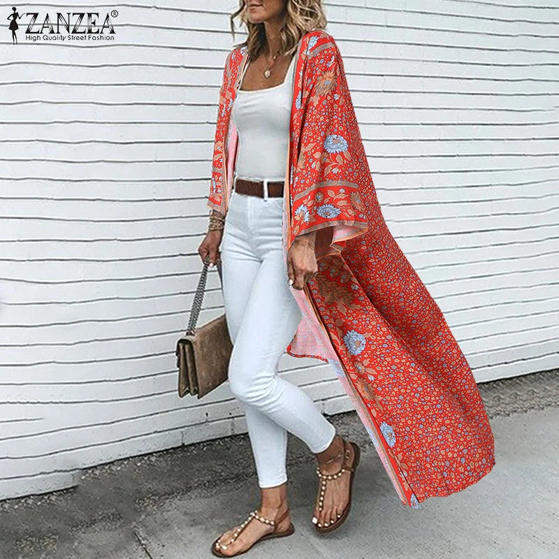 Spring Bohemian Cardigans ZANZEA Floral Printed Shirts Kimono