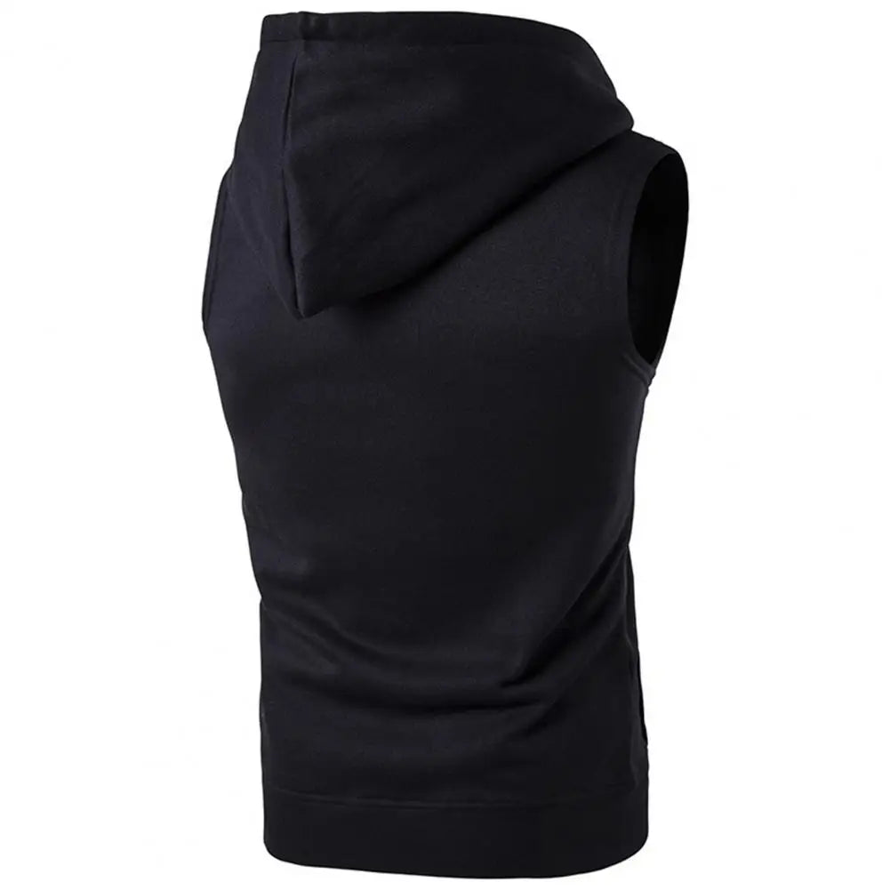 Men Hooded Vest Jacket Sleeveless Zipper