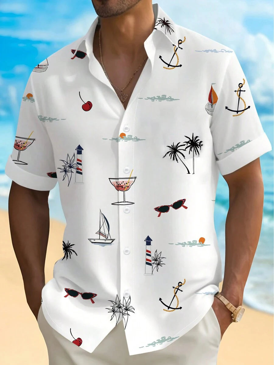 Men's Hawaiian Casual Button Down Short Sleeve Shirt