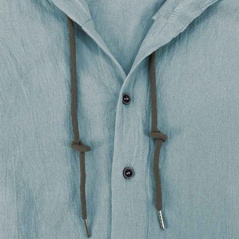 Men's solid color casual shirt, hooded drawstring