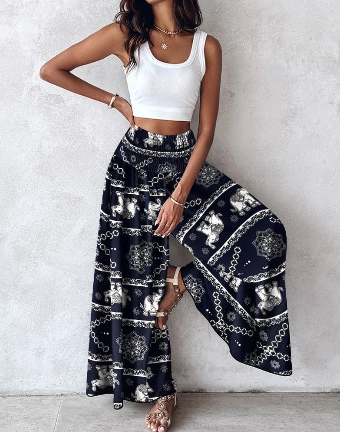 Boho Print Pant Women Wide Leg