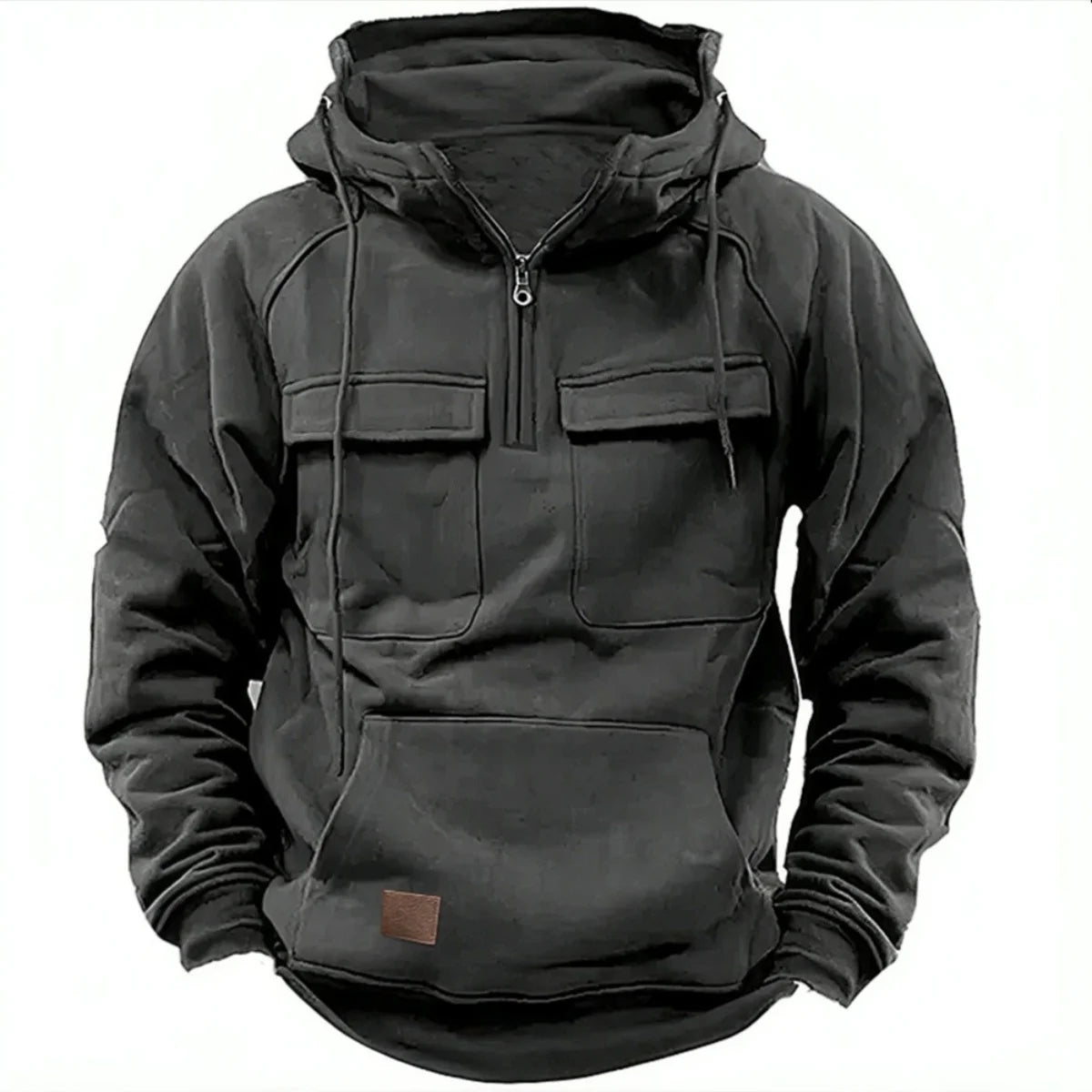 Men's hooded solid-color casual hoodie