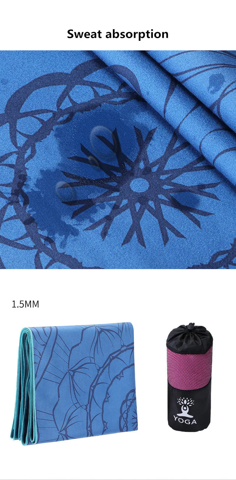 Hot Yoga Mat Towel  Printed Yoga Towel Non Slip Fitness Workout Mat Cover