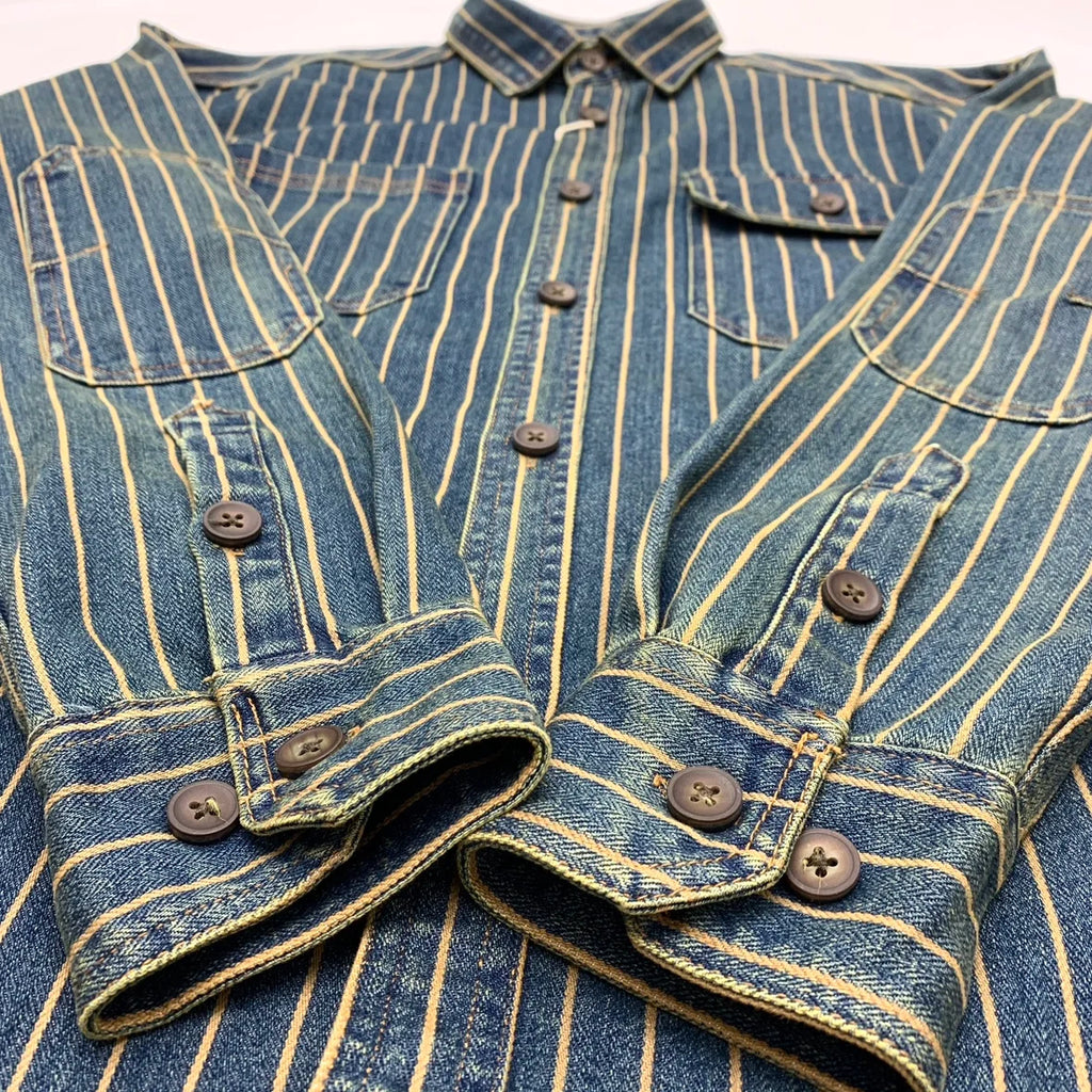 Autumn New American Retro Heavyweight Striped Denim Shirt Jacket