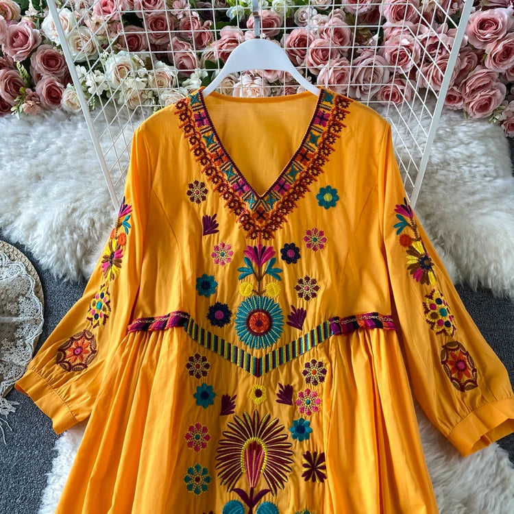 Vintage Women Floral Embroidery Beach Dress