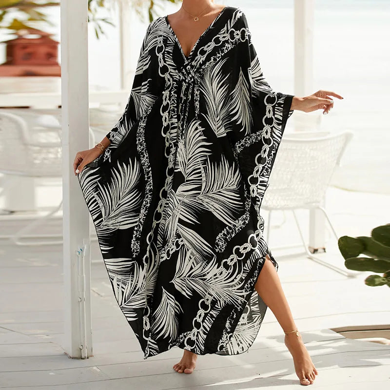 Boho Sexy Women's Dress Spring Summer Fashion Cotton Printed Beach Cover Up