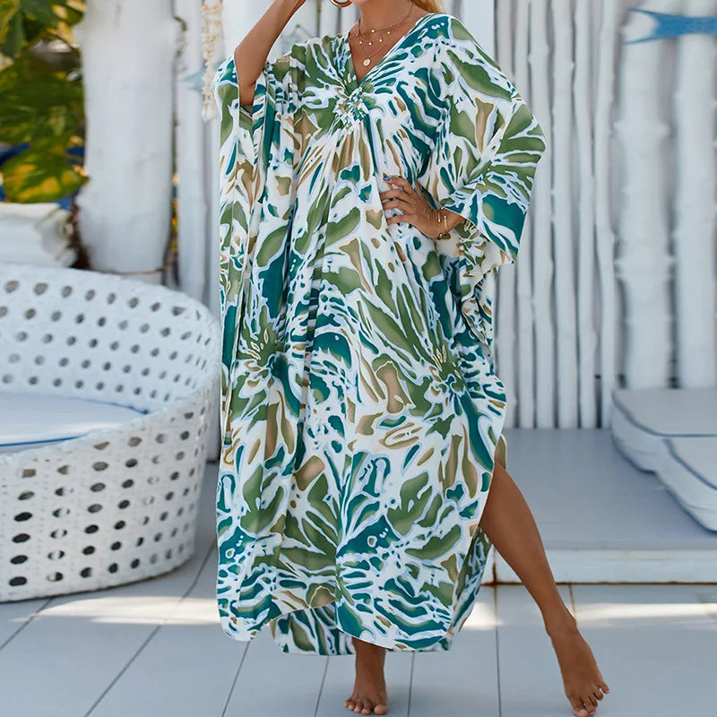 Boho Sexy Women's Dress Spring Summer Fashion Cotton Printed Beach Cover Up
