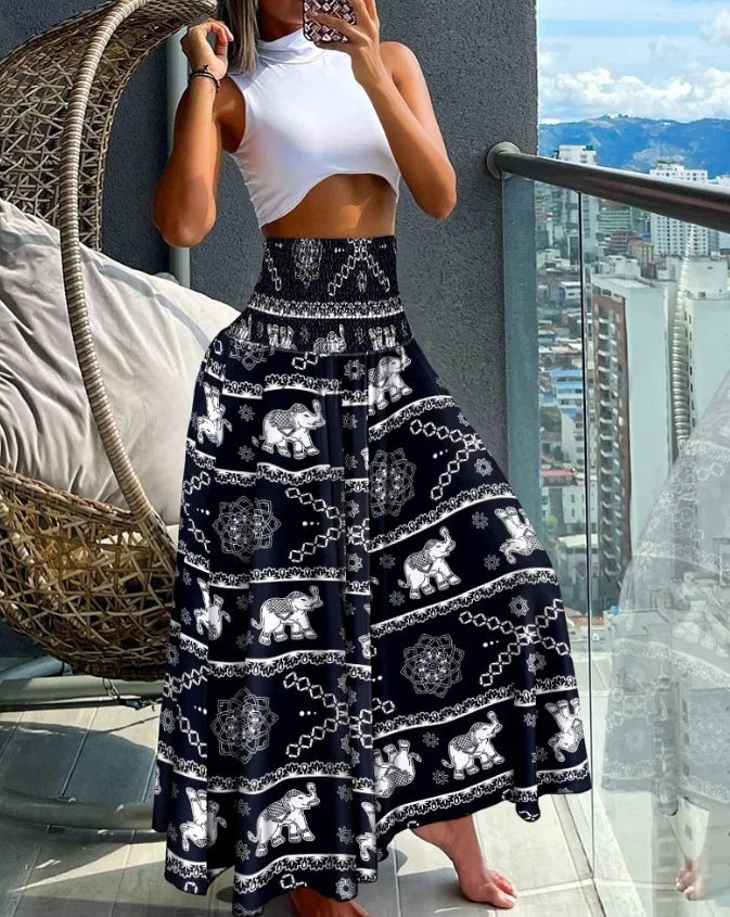 Boho Print Pant Women Wide Leg