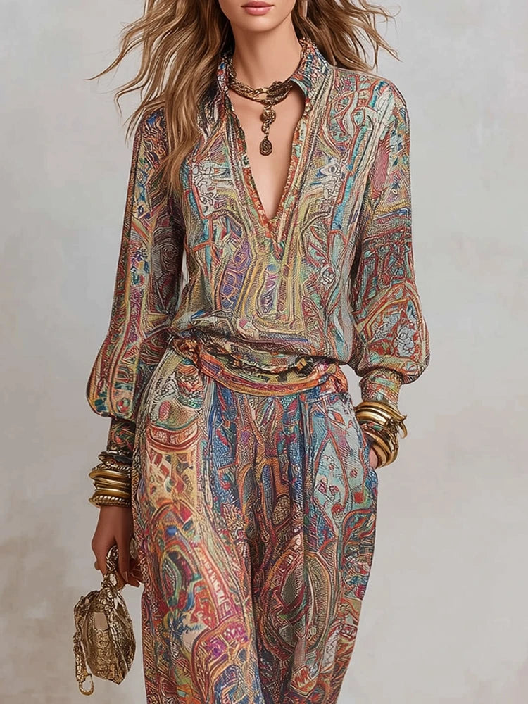 Women's Boho Paisley Print Two-Piece Set