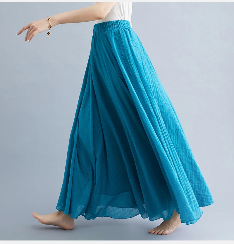 Boho Cotton Linen Beach Long Skirt