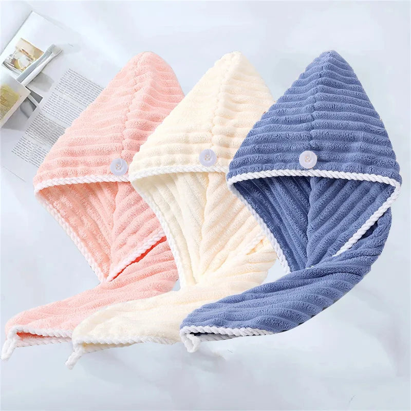 3pcs Premium Hair Drying Cap Soft Absorbent Quick-Drying Microfiber Hair Towel