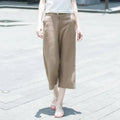 Womens Calf-length Pants Button Pockets Zipper