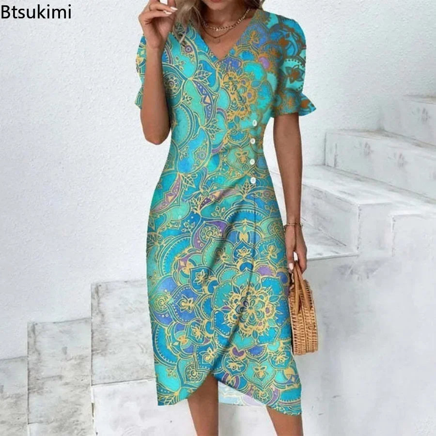 New 2026 Women's Boho Dresses Elegant Floral Print