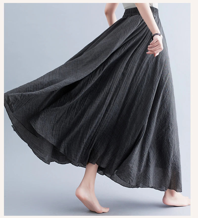 Boho Cotton Linen Beach Long Skirt