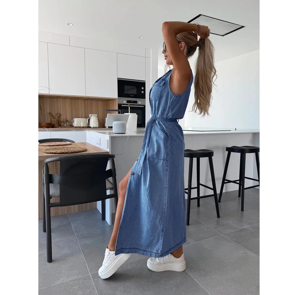 Women Sleeveless Denim Dress