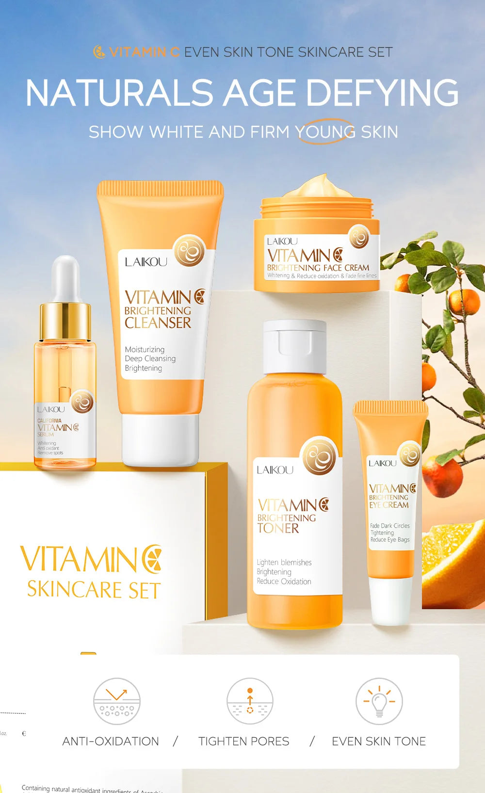 5 Pieces Vitamin C Skincare Set  Moisturizing Face Serum Brighten Cream