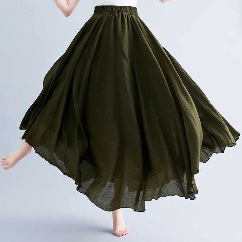 Boho Cotton Linen Beach Long Skirt
