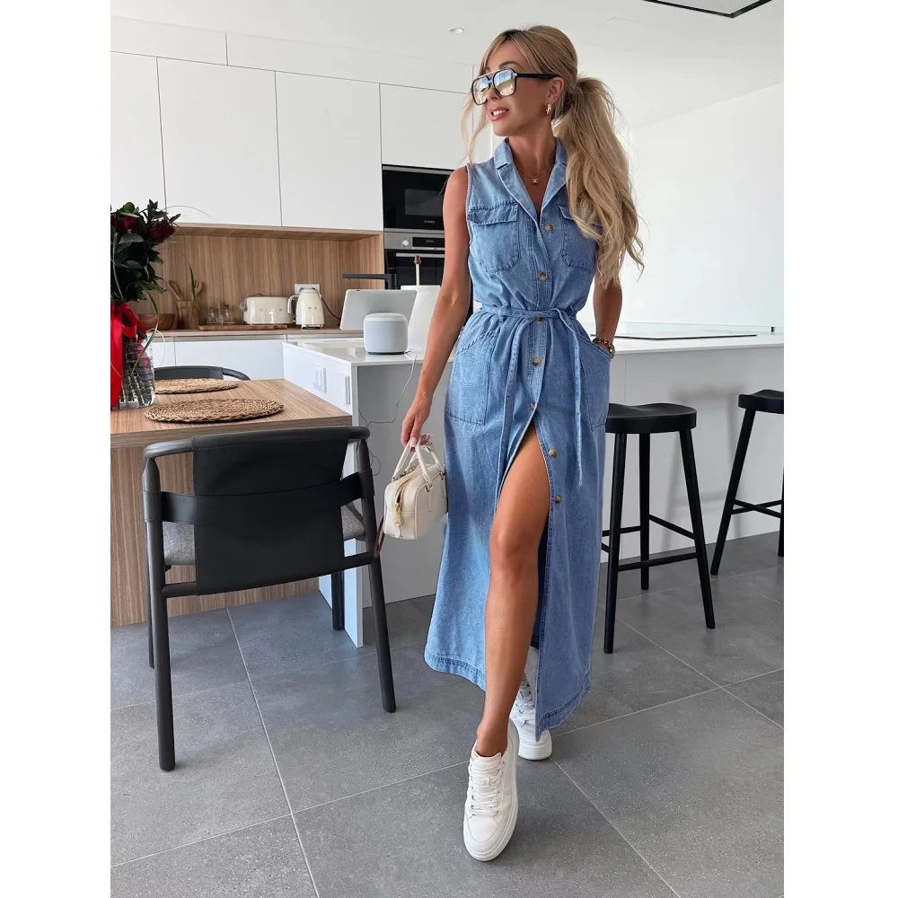 Women Sleeveless Denim Dress