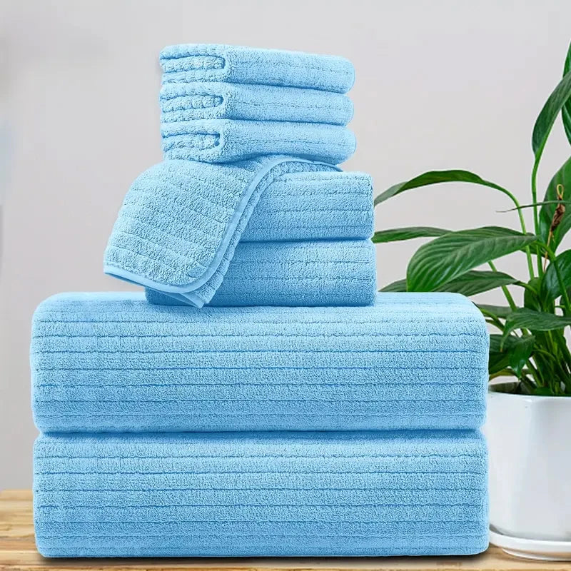 8 Pcs Bath Towel Set - 4 Washcloths, 2 Face Towels & 2 Bath Towels
