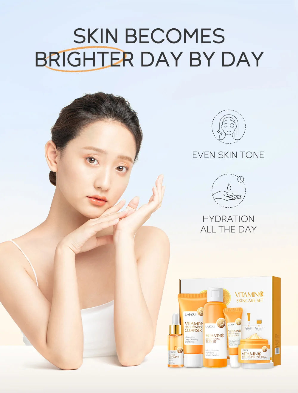 5 Pieces Vitamin C Skincare Set  Moisturizing Face Serum Brighten Cream