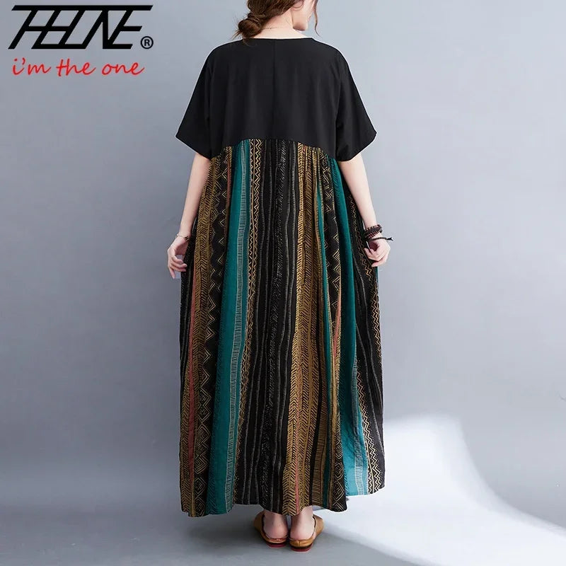 Dress for Women Plus Size Casual Cotton Linen Loose Bohemian Maxi