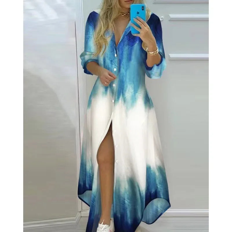 Women Boho Printed Long Shirt Dress