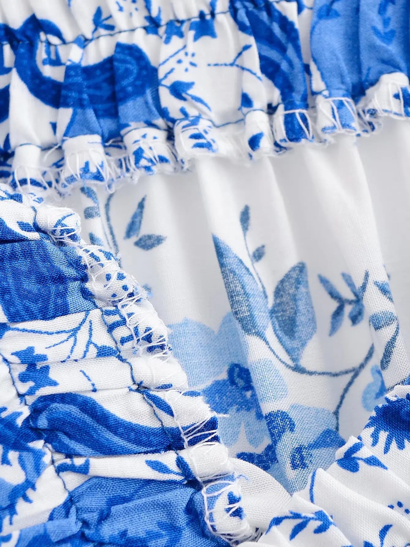 BOHO White With Blue Floral Print Long Skirt