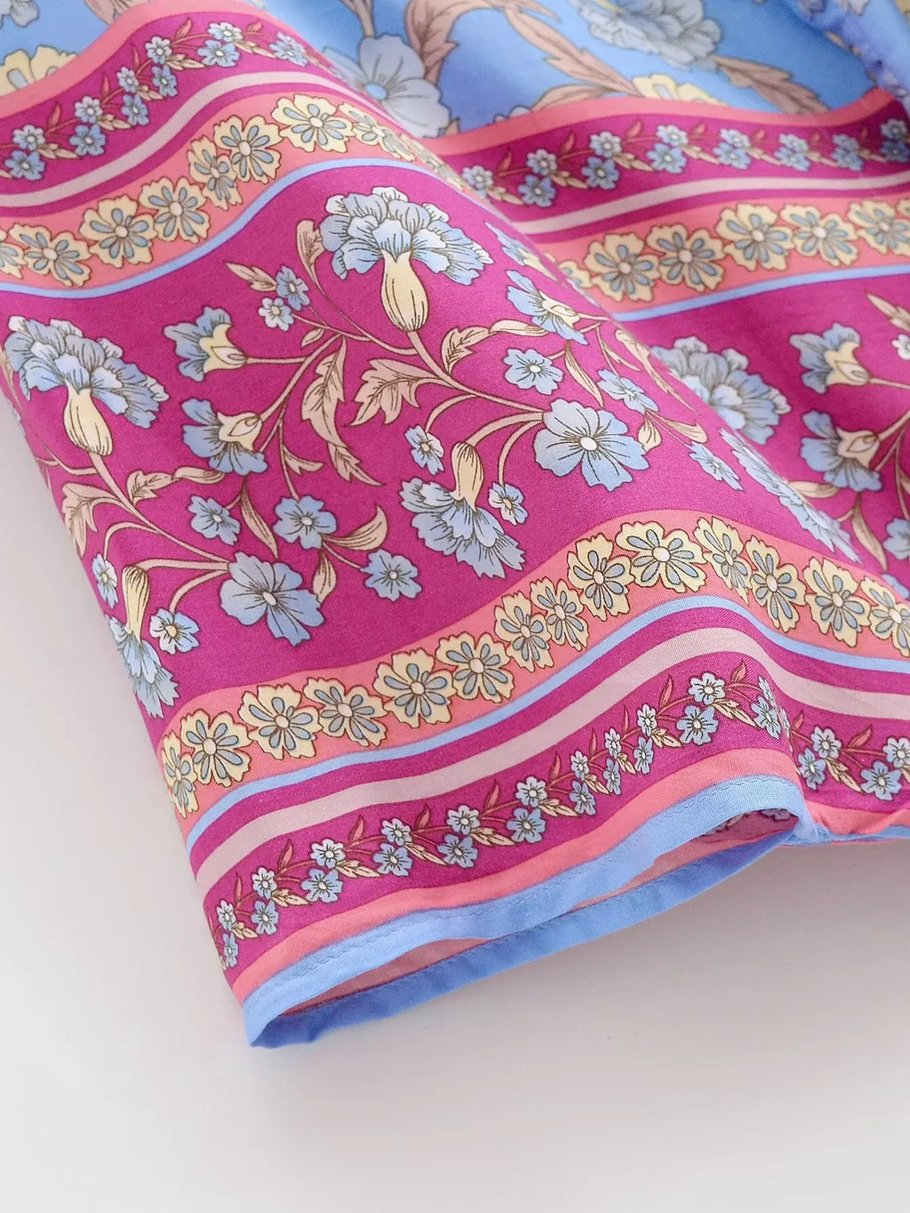BOHO Women Light Blue Contrast Floral Print Kimono Shirt
