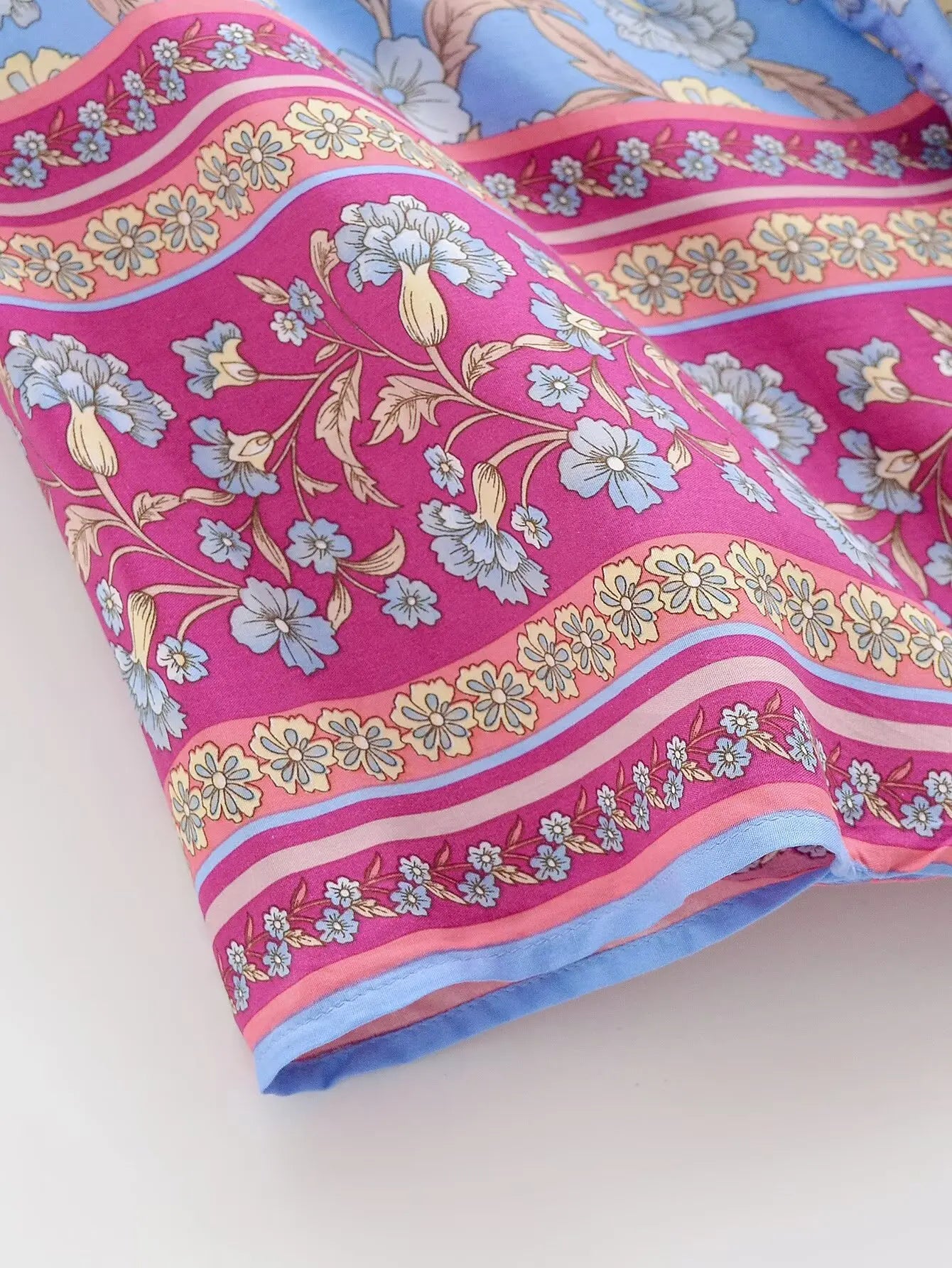 BOHO Women Light Blue Contrast Floral Print Kimono Shirt