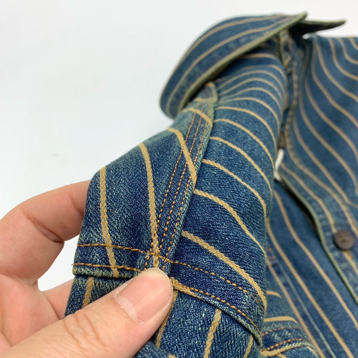 Autumn New American Retro Heavyweight Striped Denim Shirt Jacket