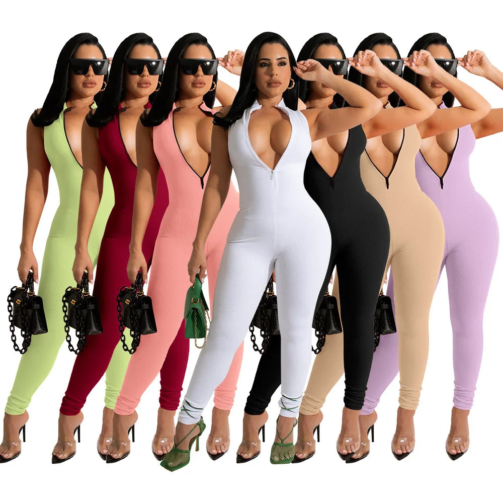 Plus Size Fitness Overalls zippered front