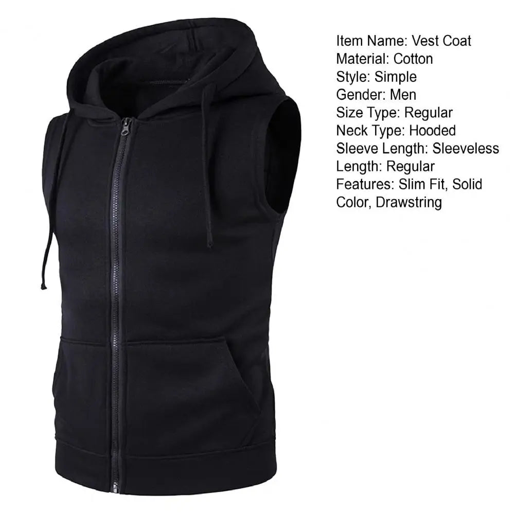 Men Hooded Vest Jacket Sleeveless Zipper