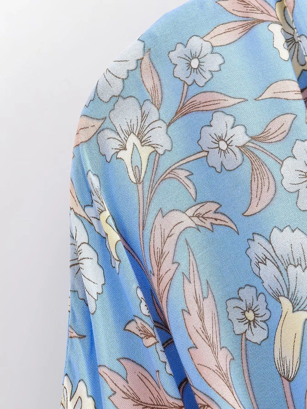 BOHO Women Light Blue Contrast Floral Print Kimono Shirt