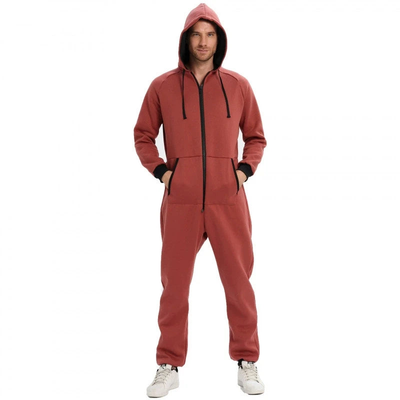 Men's Solid Color One-piece Sweater Loose Hooded Home Wear Pajama's