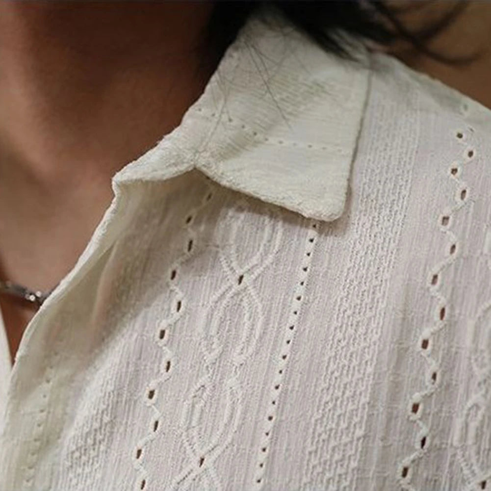 Men Casual Loose Hollow Out Short Sleeve Shirt