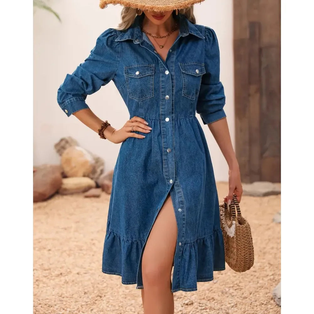 Women's Denim Shirt Short Sleeve Dress