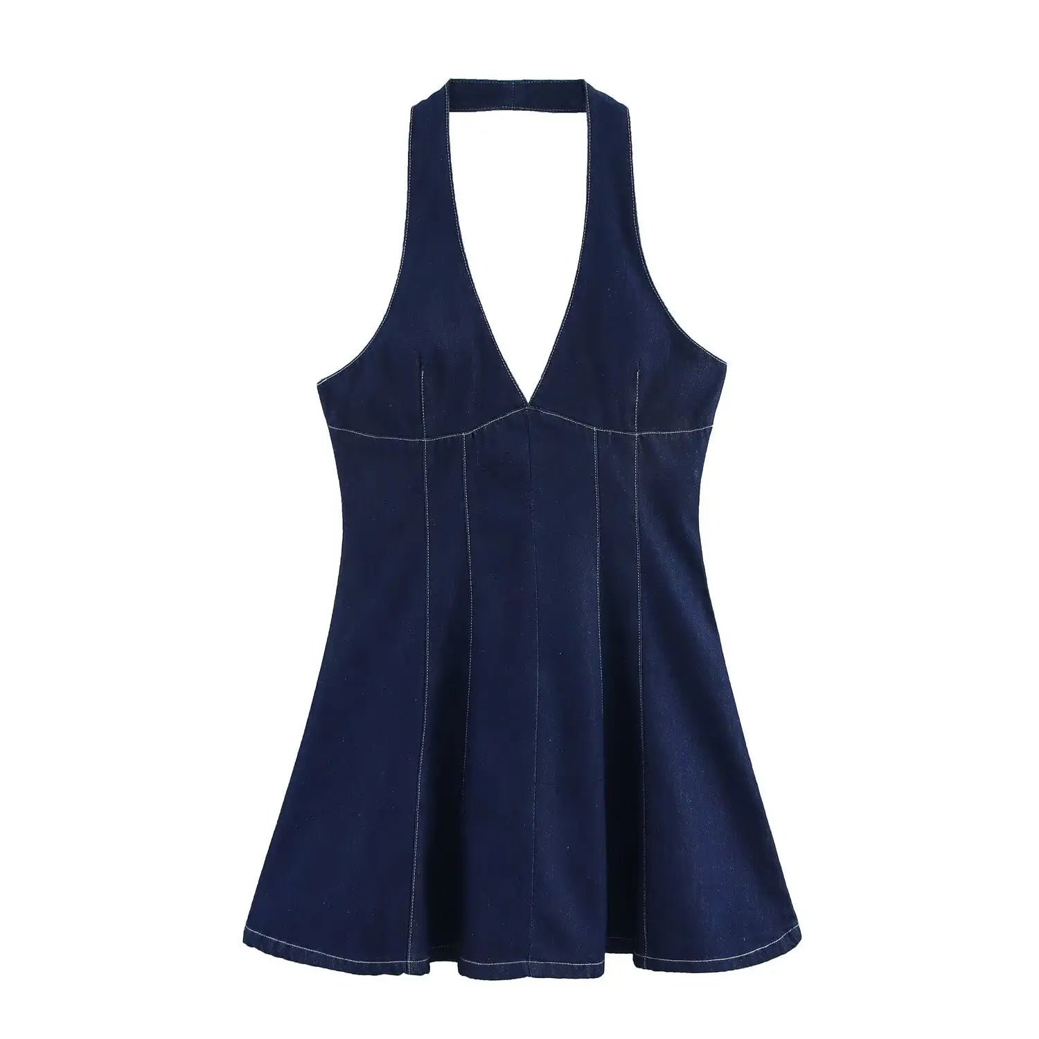 New Fashion Women Sexy Backless Denim Halter Mini Dress