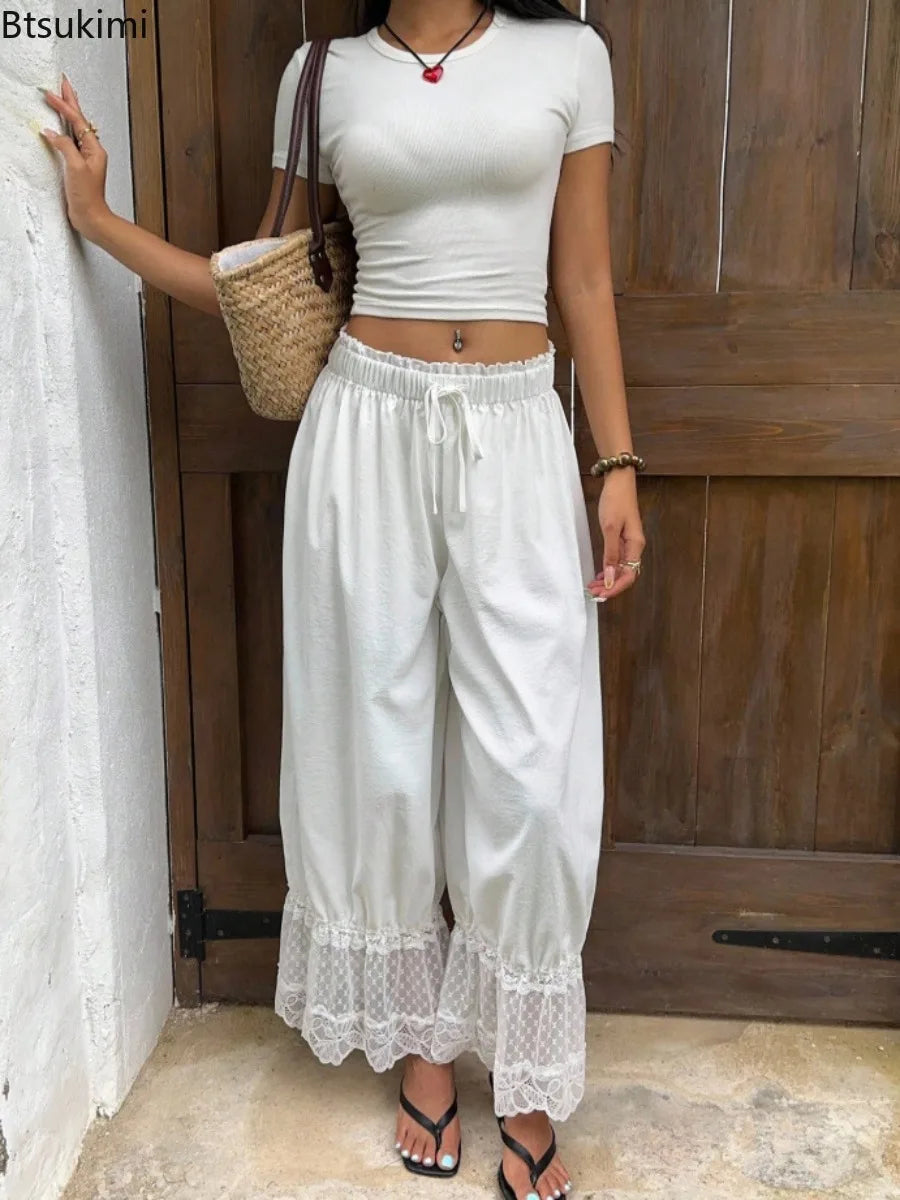 Boho Style Women's Loose Wide Leg Pants Fashion Lace