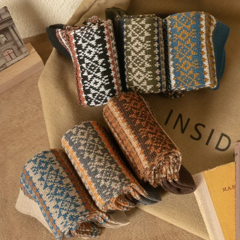 Mens Socks Fashion Retro Geometric Patterns