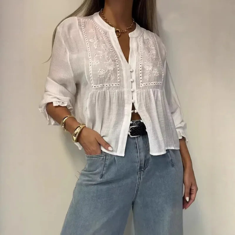 Women Boho Embroidered Blouse